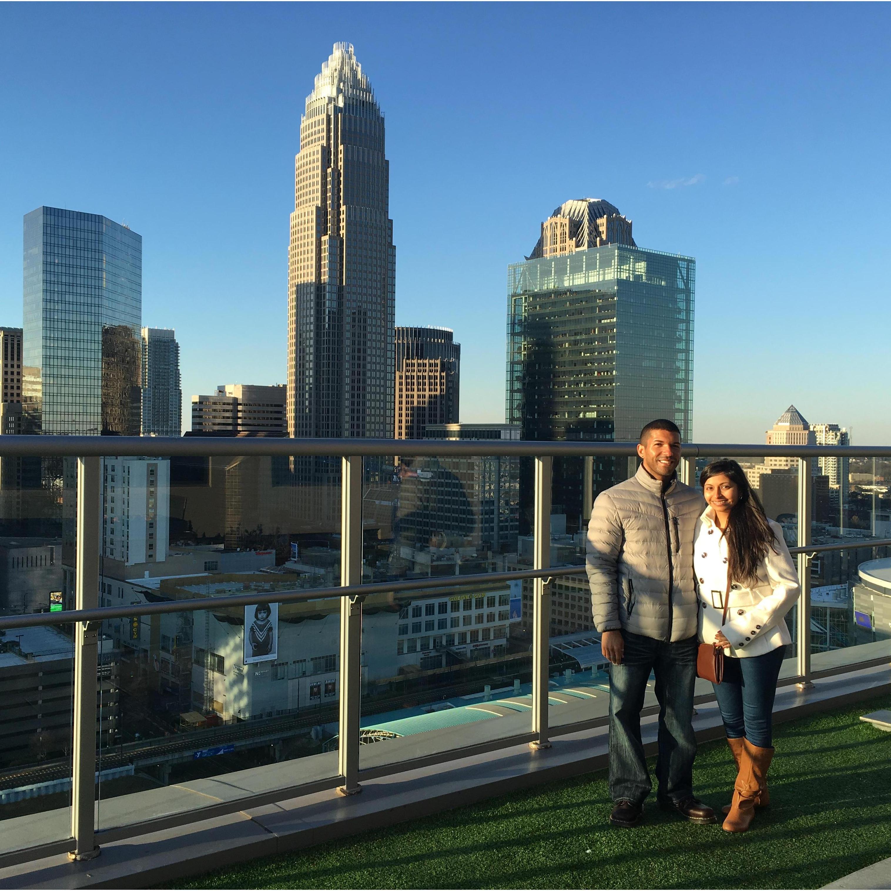 Our first time in Charlotte together. We were at Fahrenheit, a wrap around bar and patio lounge on the 21st floor of a condo