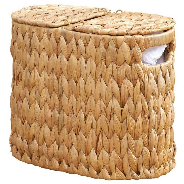 ELONG HOME Toilet Paper Basket with Lid, Water Hyacinth Wicker Toilet Paper Storage Holder for 4 Rolls, Toilet Paper Storage for Bathroom