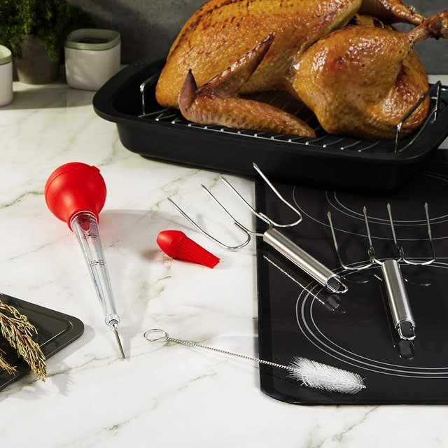 BergHOFF 7pc Turkey Baster Set 18/10 Stainless Steel, Heat-resistant Silicone Hanging Loop
