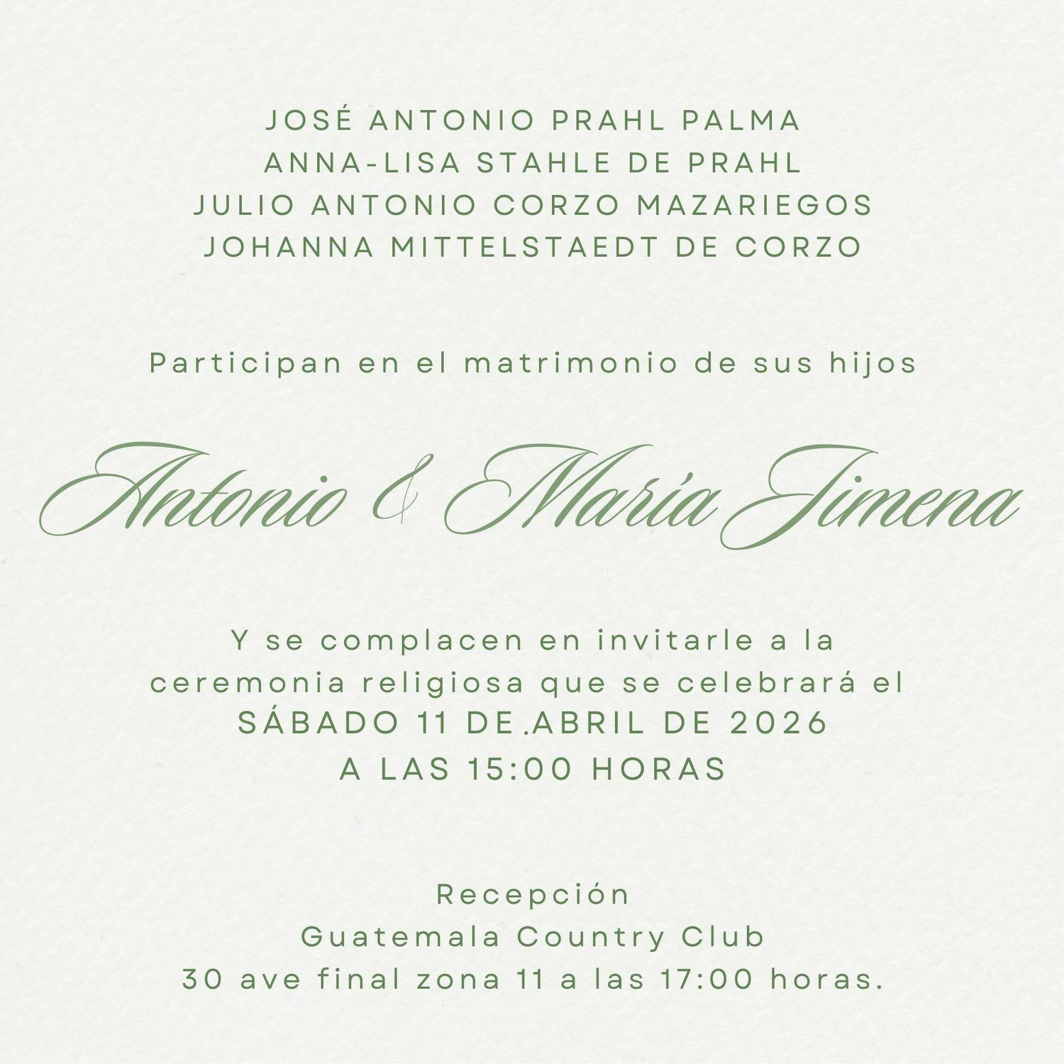 Con mucho cariño, les compartimos la invitación a nuestra boda.