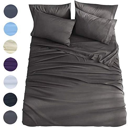 Shilucheng King Size 6-Piece Bed Sheets Set Microfiber 1800 Thread Count Percale 16 Inch Deep Pockets Super Soft and Comforterble Wrinkle Fade and Hypoallergenic(King,Dark Grey)