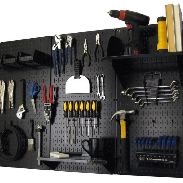 Pegboard Organizer Wall Control 4 ft. Metal Pegboard Standard Tool Storage Kit with Black Toolboard and Black Accessories