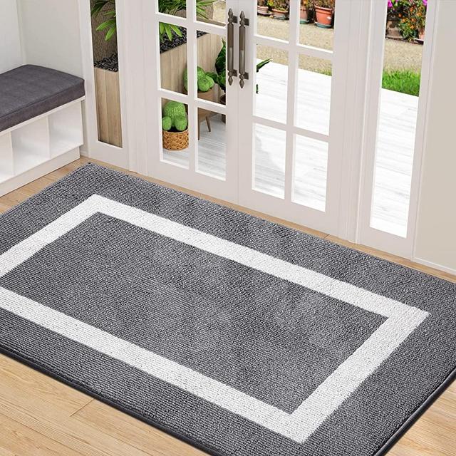 OLANLY Indoor Door Mat, 35x59, Non-Slip Absorbent Resist Dirt Entrance Rug, Machine Washable Low-Profile Inside Entry Door Rugs for Entryway, Grey