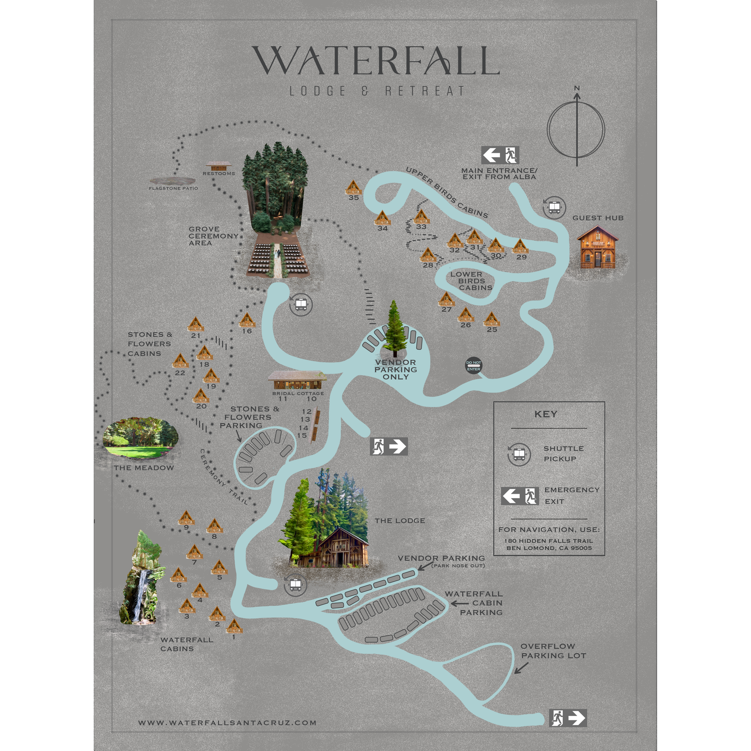 This is a map of the venue. It is very spacious, but there are shuttles to transport guests who need them.