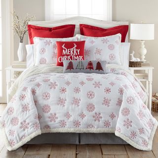 Red Snowflake Sherpa 3-Piece Reversible Quilt Set
