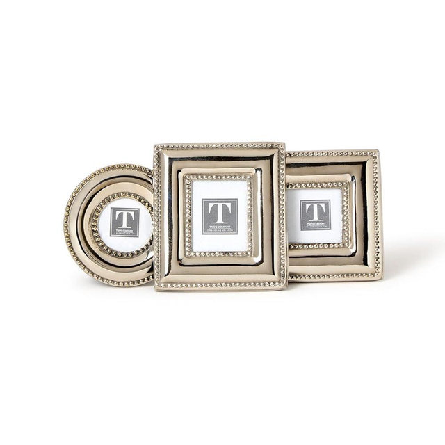 Two's Company Silver Bead Mini Photo Frames, 3.5-Inch, Iron, Set of 3