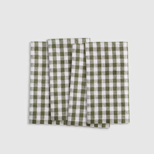 European Linen Wide-Hem Gingham Napkins (Set of 4) - Olive