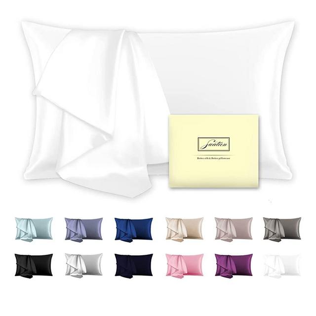 Mulberry Silk Pillowcase for Hair and Skin Pillow Case with Hidden Zipper Soft Breathable Smooth Cooling Silk Pillow Covers for Sleeping… (White, Queen（20"X 30"）)