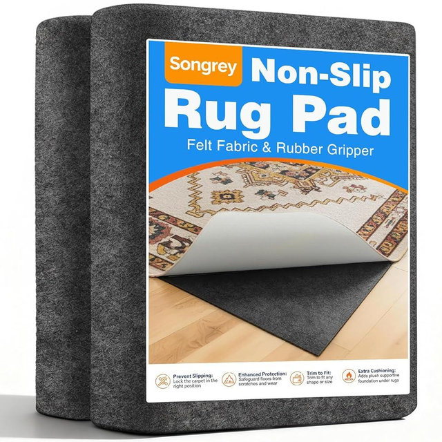 Songrey Non Slip Rug Pad Gripper 8 x 10 Ft, Thick Felt Fabric with Anti Skid Backing, Carpet Pad for Hardwood Floors, Keep Area Rugs in Place and Safe