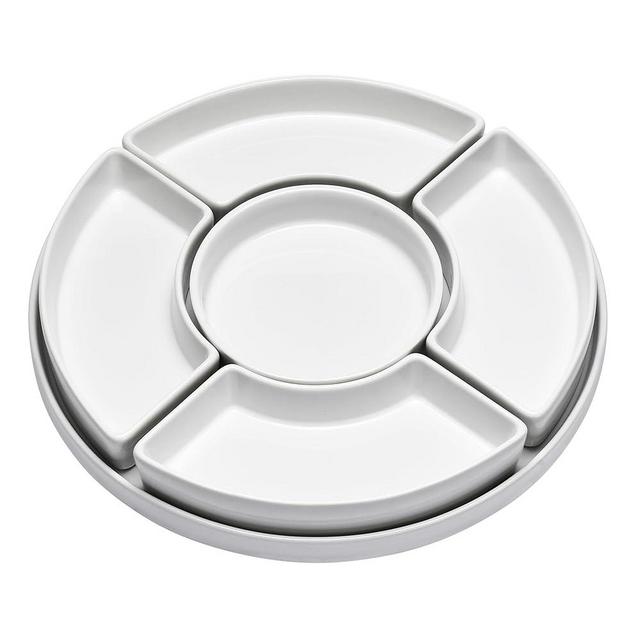 Bruntmor 5 Sectional Porcelain Divided Serving Platter - Relish Tray for Chips and Dip, Sweets, and Appetizers - Divided Serving Dishes for Veggies, Candy and Snacks - Condiment Tray Bowls
