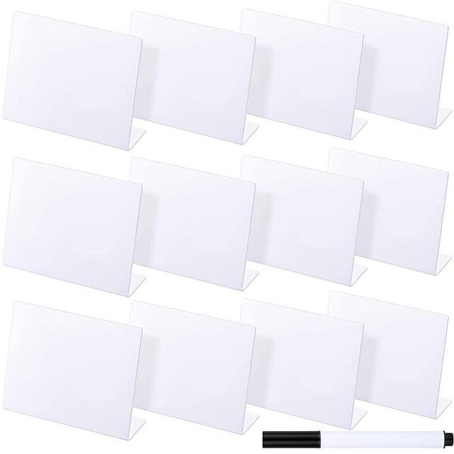 12 Pieces Mini Chalkboard Table Tent Sign Chalkboard Buffet Tags Chalkboard Food Label Sign with 2 Pieces Erasable Chalk Marker for Weddings Birthday Parties Food Table Tents (White)