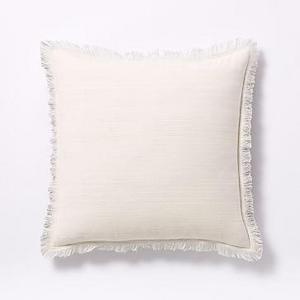 Textured Fringe Pillow Cover, 20"x20", Stone White