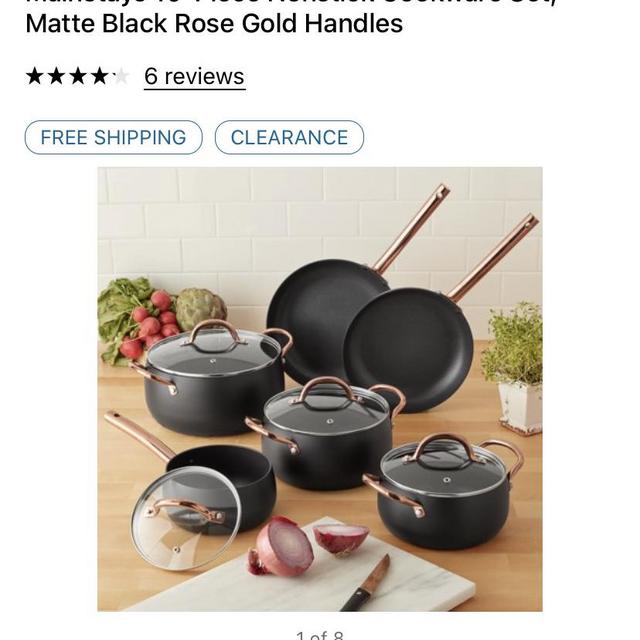 Mainstays 10-Piece Nonstick Cookware Set, Matte Black Rose Gold Handles