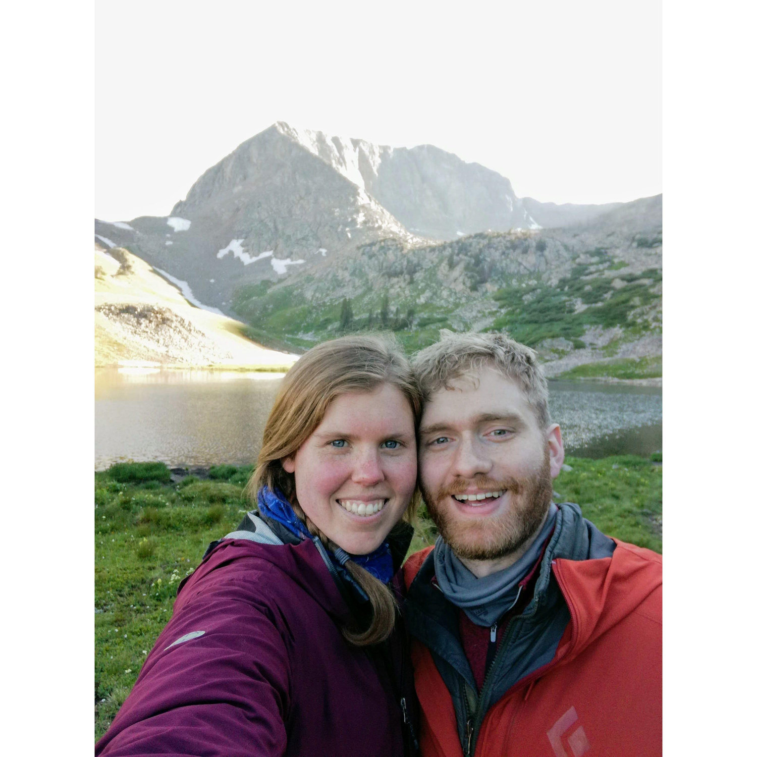 Selfie at Michigan Lakes on a stormy backpacking trip with Emily's parents. Circa 2019.