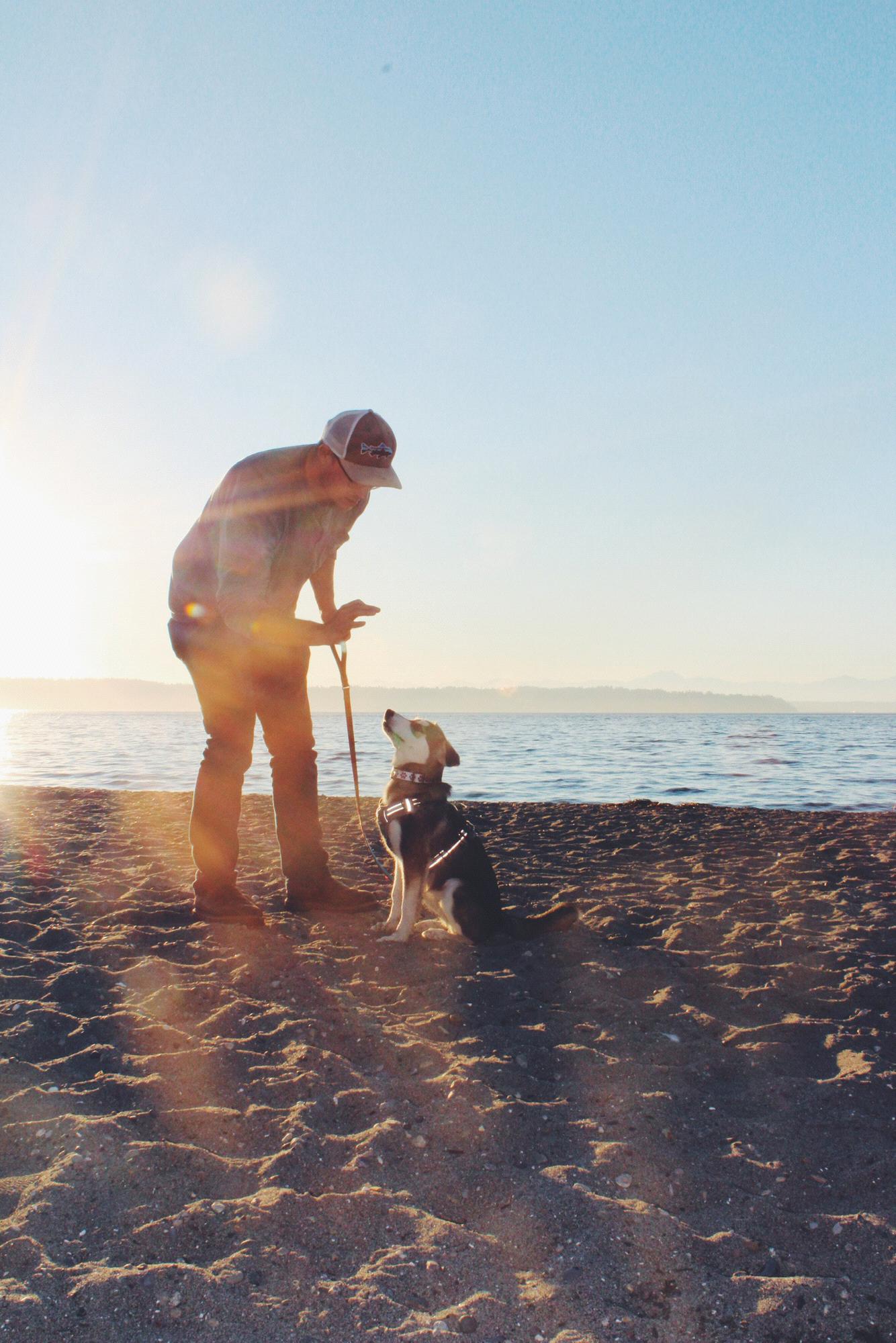 Zach and Charlie on the beach in Burien - September 2018