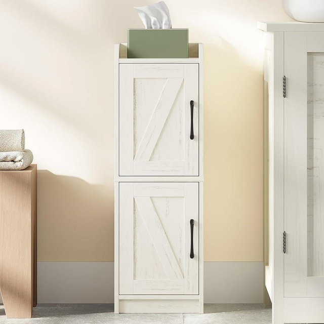 Hzuaneri Bathroom Storage Cabinet, Small Corner Floor Cabinet with Door and Shelves, Narrow Bathroom Organizer and Paper Storage with Adjustable Shelves, for Small Spaces, Rustic White BC27114X