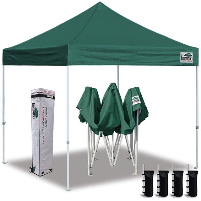 Eurmax 10'x10' Ez Pop Up Canopy Tent Commercial Instant Canopies with Heavy Duty Roller Bag,Bonus 4 Sand Weights Bags (Forest Green)