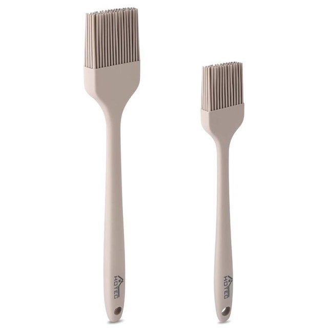 HOTEC Basting Brushes Silicone Heat Resistant Pastry Brushes Spread Oil Butter Sauce Marinades for BBQ Grill Barbecue Baking Kitchen Cooking BPA Free Dishwasher Safe, Khaki Set of 2
