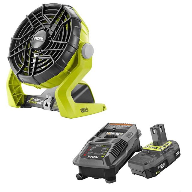 Ryobi 18-Volt ONE+ Hybrid Portable Fan(P3320) with P163 Lithium-Ion Battery(2.00Ah) and Charger