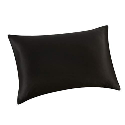 ALASKA BEAR® - Natural Silk Pillowcase, Hypoallergenic, 19 Momme, 600 Thread Count 100 Percent Mulberry Silk, Standard Size with Hidden Zipper(1, Black)