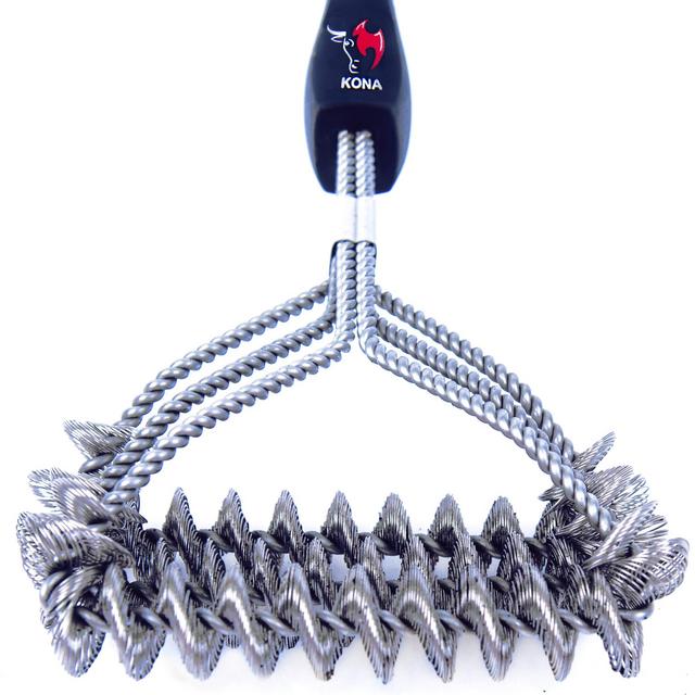 Kona Safe/Clean Grill Brush - Bristle Free BBQ Grill Brush - 100% Rust Resistant Stainless Steel Barbecue Cleaner - Safe For Porcelain, Ceramic, Steel, Cast Iron - Great Grilling Accessories Gift