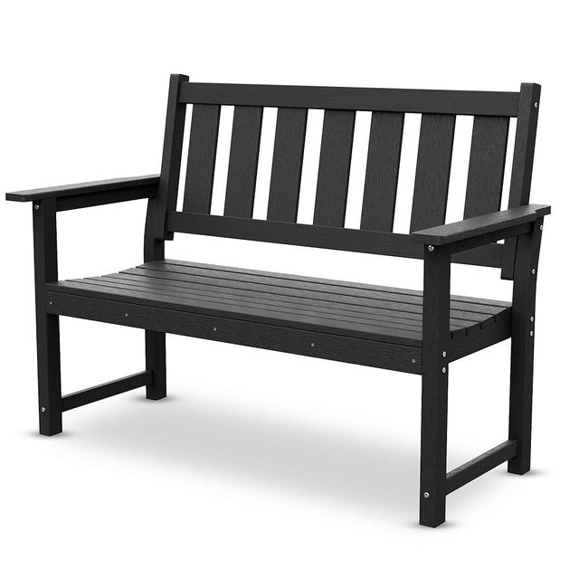 ACUEL HDPE Outdoor Bench – 50'' Weatherproof Durable Garden Bench, 2-Person Park Bench, Multi-Purpose Design Ideal for Porch, Patio, Church, and School (Black)