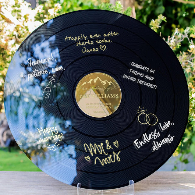 Wedding Guest Book Alternative, Welcome Wedding Signs, Vinyl Record Guest Book, Acrylic Wedding Decor, 3 Design w Color & Size Options