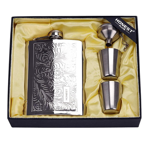 Octaville Stainless quality hip flask 8oz Pocket Engraved Wine Drink Pot Alcohol flagon metal 220ml whiskey flask