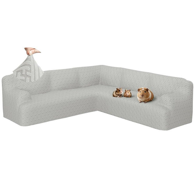 ROFASVCO L Shape Sectional Couch Covers 1-Piece Stretch Corner Couch Covers Sofa Cover Non Slip Washable Sofa Slipcovers Soft Fleece Furniture Protector for Dogs Pet (X-Large, Ash Gray)