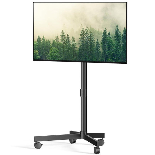 Mobile TV Cart Rolling TV Stand for 23-60 Inch LCD LED OLED Flat Curved Screens up to 88 lbs, Height Adjustable Portable TV Cart with Locking Wheels, Outdoor TV Stand Mount, Max VESA 400x400mm, Black