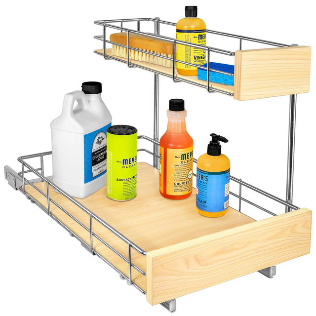 Lynk Professional Select 11.5"x18" Sliding Pull Out Under Sink Kitchen Cabinet Organizer Chrome: Multi-Compartment Storage
