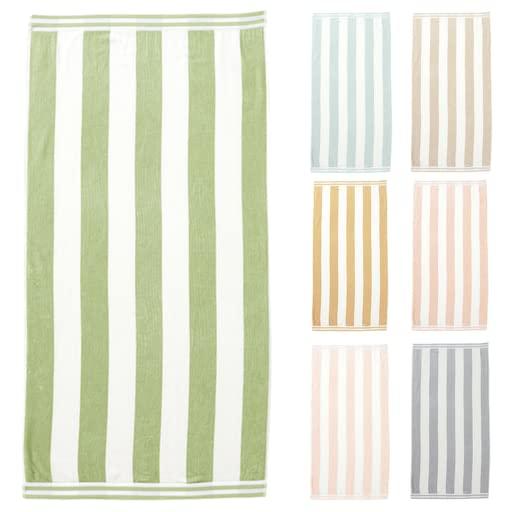 Large Beach Towel Set of 4 - Soft Cabana Striped Beach Towels for Adults and Velour Pool Towels with 100% Cotton - Lightweight Quick Dry Beach Towel Pack and Cute Beach Towel for Women and Men