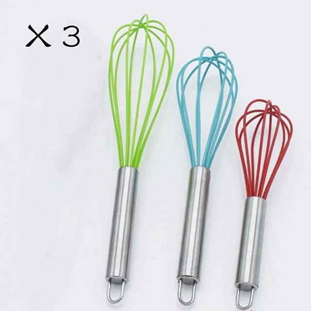3 Pack Random Colors 3 Sizes Kitchen Wire Whisk,Rubber Handle Stainless Steel Egg Beater for Eggs,Milk,Flour-6",8",12"