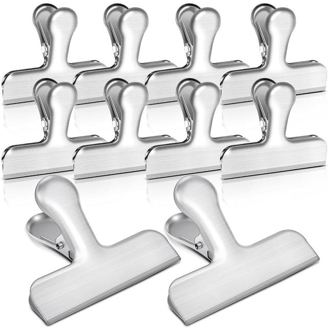 Bag Clips, 10 Pack Stainless Steel Chip Clips for Food, Food Clips Heavy Duty Clamp Clips Kitchen Clips Snack Clips for Office Kitchen Home