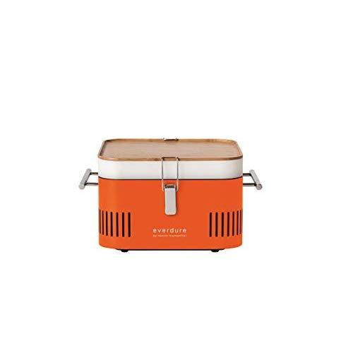 Everdure by Heston Blumenthal Cube Portable Charcoal Grill Perfect for Picnics, Tailgating, Beach, Camping or Tabletop Patio BBQ, Lightweight and Compact, Orange