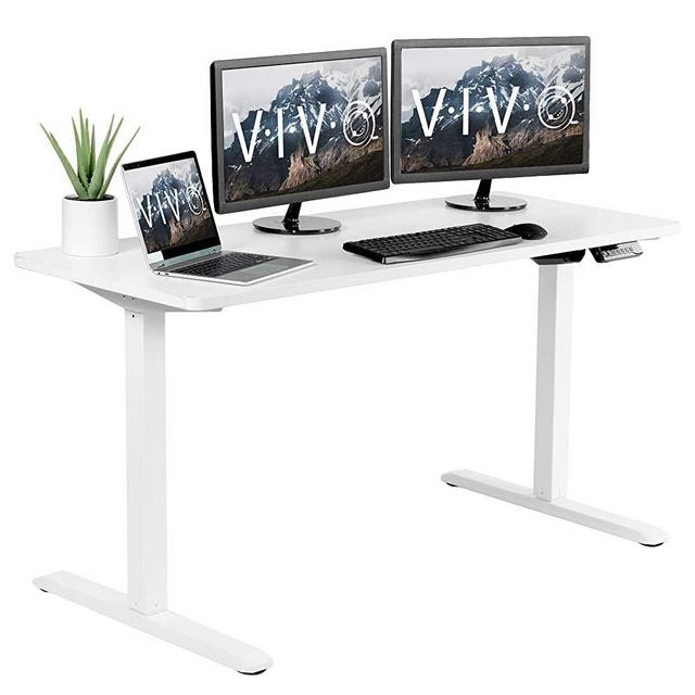 VIVO Electric Height Adjustable 60 x 24 inch Stand Up Desk, White Solid One-Piece Table Top, White Frame, Standing Workstation with Memory Preset Controller, DESK-KIT-1W6W