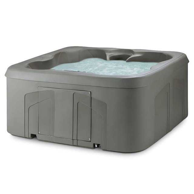 LifeSmart 4-Person Plug & Play Square Hot Tub with Thermal Cover, Taupe - Home Outdoor Backyard Spa with 13 Jets, 1.0 HP Pump, and Underwater LED Light