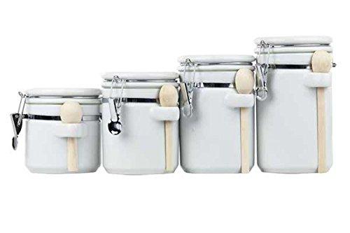 Home Basics CS44154 4 Piece Ceramic Canister Set with Spoon, White