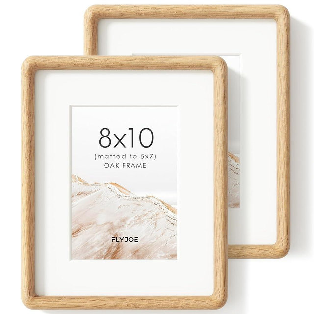 FLYJOE 8x10 Picture Frame Set of 2, Natural Solid Oak Wood Photo Frame with Tempered Glass, Handcrafted Rounded Corner 8 x 10 Wooden Frame Matted to 5x7 Photo, Wall or Tabletop Display