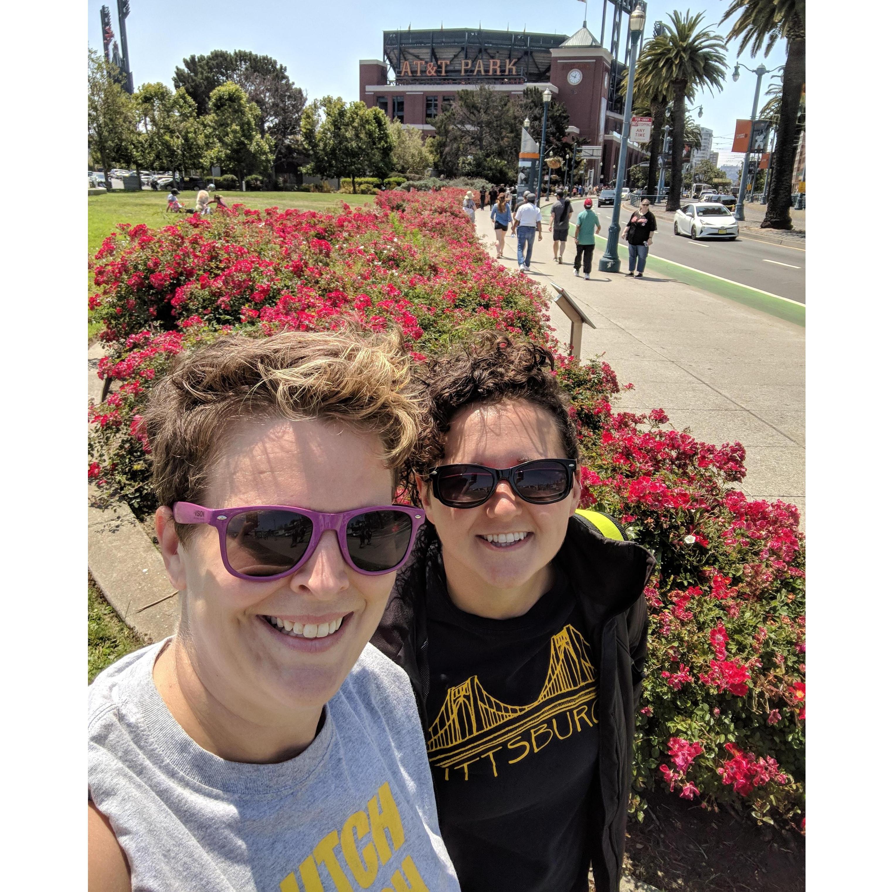 First trip to ATT&T park for the Pirates vs Giants Game... Nicki has adopted the black and gold love!