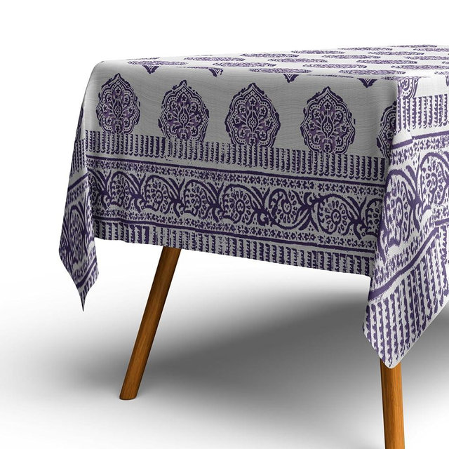 LOTUS MILLS 100% Organic Cotton Lavender Purple Paisley Medallion Table Cloth, Indian Block Print Table Linen for Dining, Parties, Wedding, Outdoors Home Decor | 60x60 INCH Square | 4 Seater