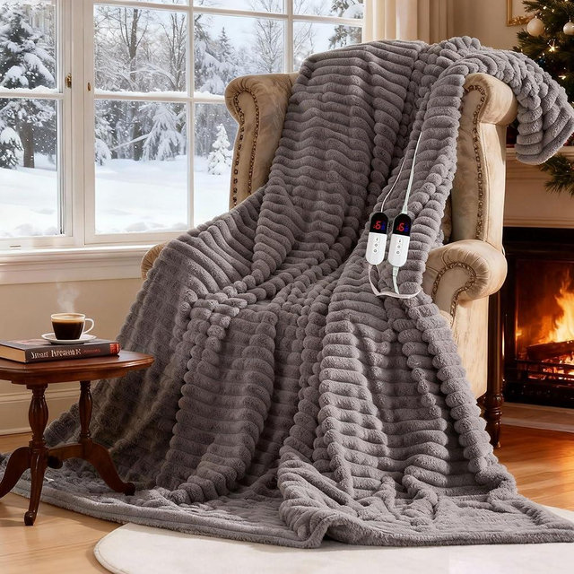 AEPINBH Heated Blanket - Electric Blanket with Dual Controller 6 Heating Levels & 10 Hour Auto Off Fast Heating Blanket, ETL Certified (84X90 Inch,Light Gray)
