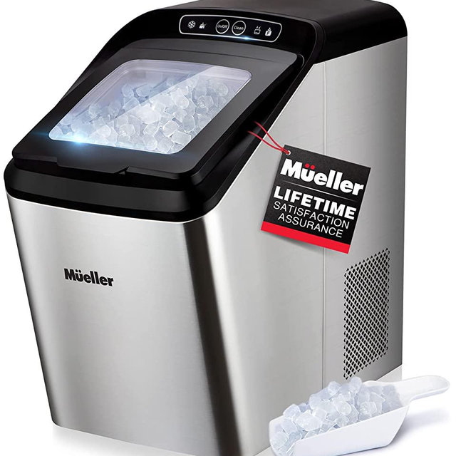 Mueller Nugget Ice Maker Machine, Heavy-Duty Countertop Ice Machine, 26 lbs of Ice per Day, Compact Portable Ice Cube Maker, 3 QT Water Reservoir, Self-Cleaning with Basket and Ice Scoop