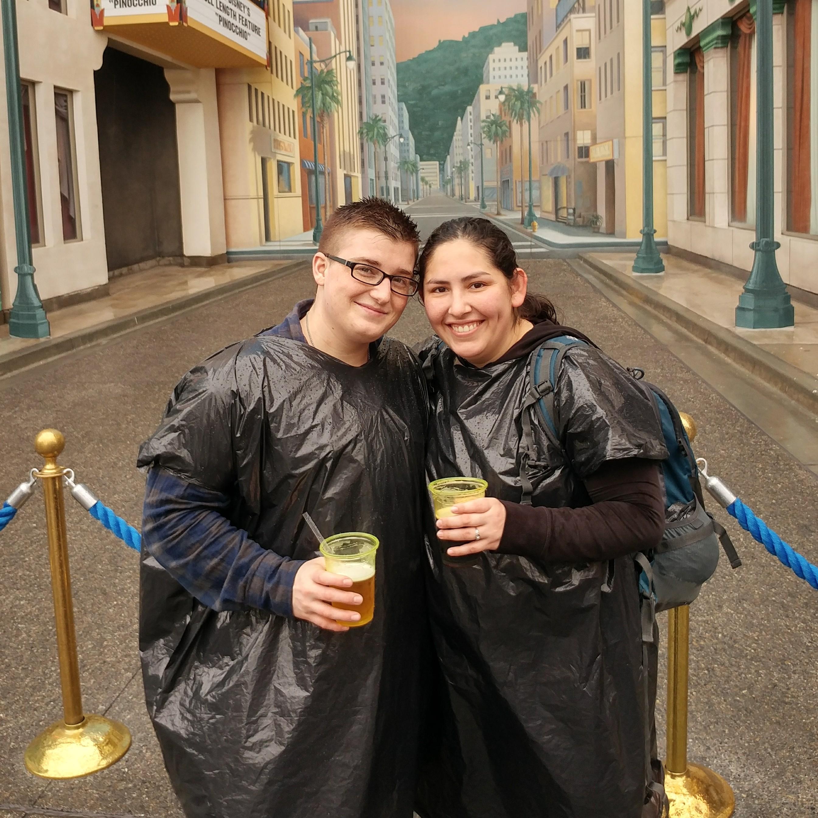 "How can you be so classy while covered in garbage bags?" you ask. Simple, we just are. And everyone is happy at Disneyland.