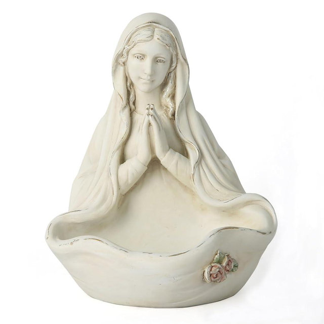 BC Catholic Blessed Virgin Mary Statue, Holy Mother Figure, Tabletop Rosary Jewelry Holder, Brithday Gift to Mom, Catholic Home Decor 5.5” H, Classical Renaissance Sculpture, Handmade by Buildclassic