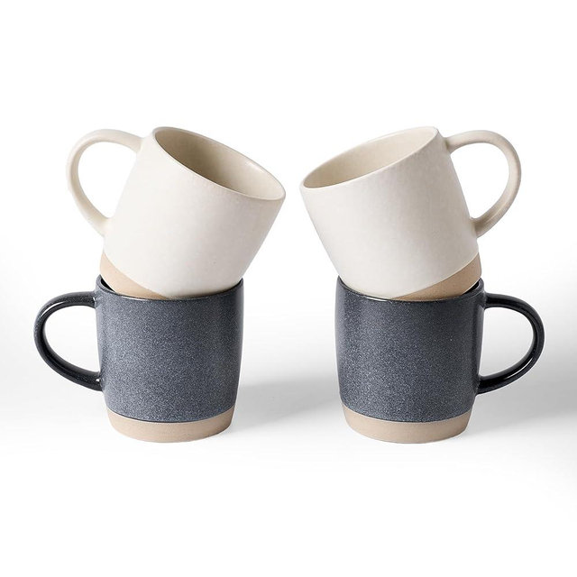 famiware Coffee Mugs Set of 4, Milkyway 13 oz Mug Set, Ceramic Cup Set with Handle for Coffee, Tea, Cocoa, Milk, Matte White + Matte Dark Charcoal