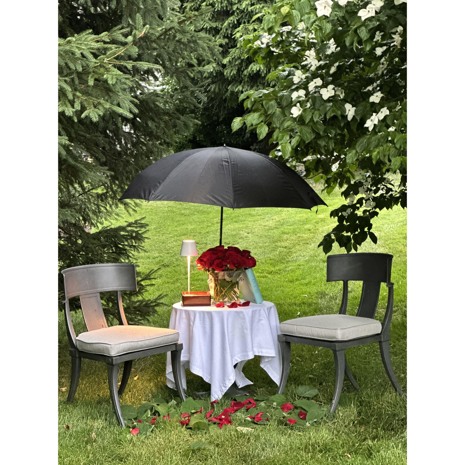 The setup staged by Victoria's mother before the rain rolled through.