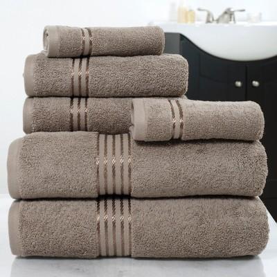 6pc Cotton Hotel Bath Towels Sets Taupe Brown - Yorkshire Home