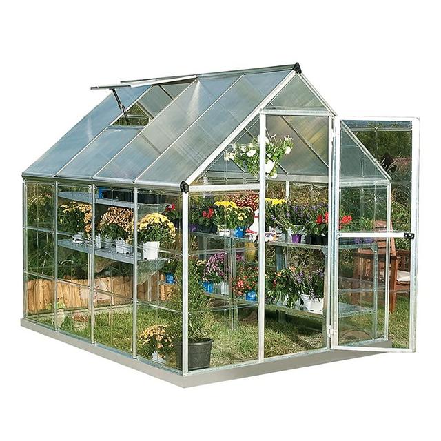 Palram HG5508PH Hybrid Hobby Greenhouse w/Plant Hangers, 6' x 8' x 7', Silver