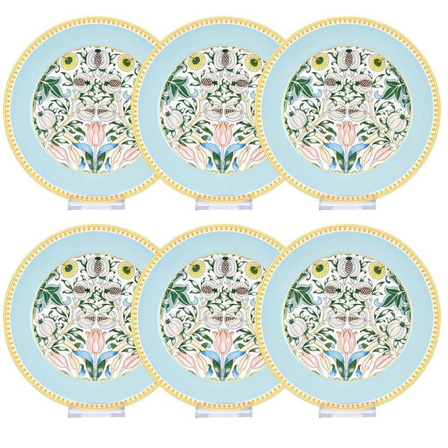 STP GOODS Round Serving Plate Morris Garden Dessert Plate Set of 6 (turquoise) Appetizer Plates Salad Plates Dinner Plates for Home & Kitchen 7.5" (19 cm)